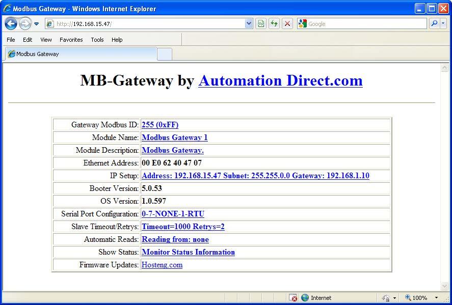 hapter : Parameters Home Page The configuration of the M-GTEWY is accessed through a web browser at the wellknown HTTP port 0 (not configurable).