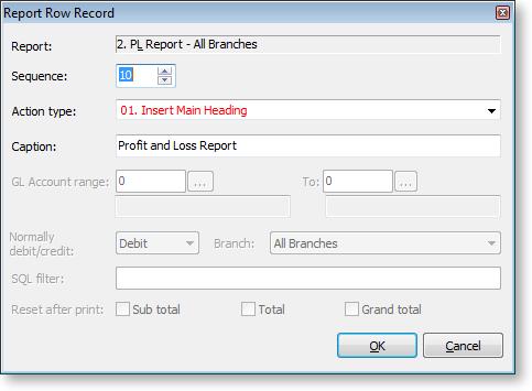Editing a Report Row Record General Ledger Reports GL Report Rows are added and edited by right-clicking on a row on the Rows and Columns sub-tab of the Setup GL Reports window (see page 13): Field
