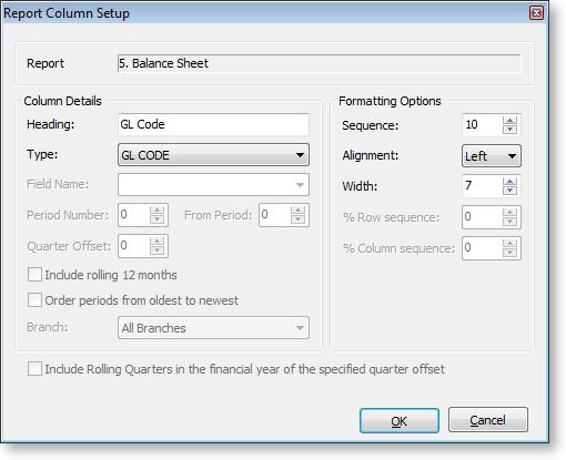 EXO Business Accountant s Assistant User Guide Editing a Report Column Record GL Report Rows are added and edited by right-clicking on a column on the Rows and Columns sub-tab of the Setup GL Reports