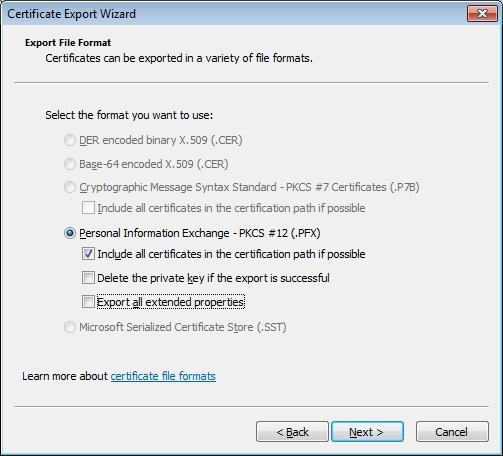 5. In the next screen, select Yes to export the Private Key and click on Next. 6.