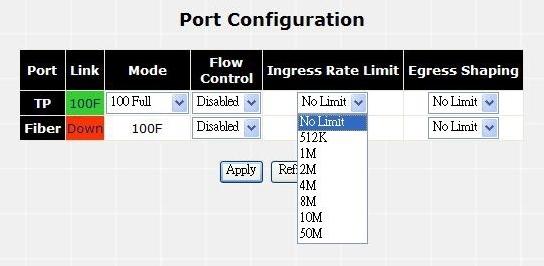 Figure 25: Port Configuration-Ingress Rate Limit Web Page screen Figure 26: Port