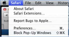 Disabling Pop-up Blockers on a Mac Step 1 Step 2 Safari
