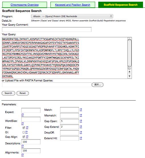 4.2 Example of sequence search Example of search for location of a specified amino acid sequence on scaffold build2.