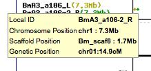 Click display on/off to highlight the area for GBrowse link. 2. Specify the desired region in the chromosome by moving the blue frame. 4.