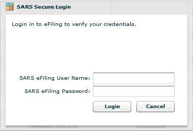 Step 2 Enter your SARS efiling login name and password, and click