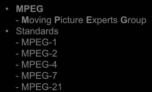 Lesson 6 MPEG Standards MPEG - Moving Picture Experts