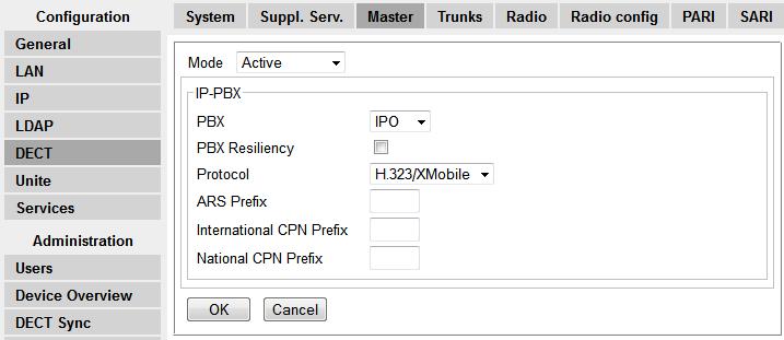 7.2 Non-Provisioned Base Station Configuration For non-provisioned systems, the master base station needs to be configured with details of a redundant trunk connection to the failover IP Office and
