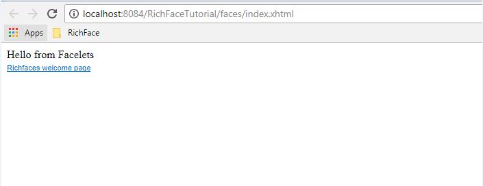 Step 8: Go ahead and left-click the index.xhtml file and run the file. You will see the following output in the browser.