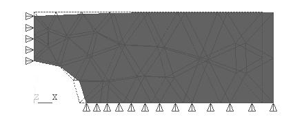 Plane Stress / Plane Strain 2-9 Figure 2-14 Plot of Deformed shape. The deformed shape looks correct. (The undeformed shape is indicated by the dashed lines.