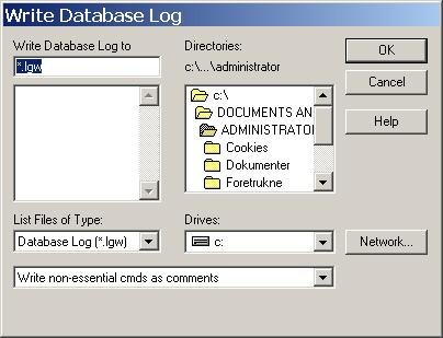 Example Analysis Type File > Write DB log file Enter