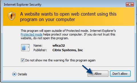 Launching the Software If you see this Internet Explorer Security message, select Do not show me this warning for this program again and click Allow.