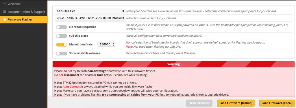 If your is in bootloader mode, then you will see DFU in the pulldown menu in the upperright of the configurator, as shown here: If you don t see DFU in the pulldown menu, then either the board didn t