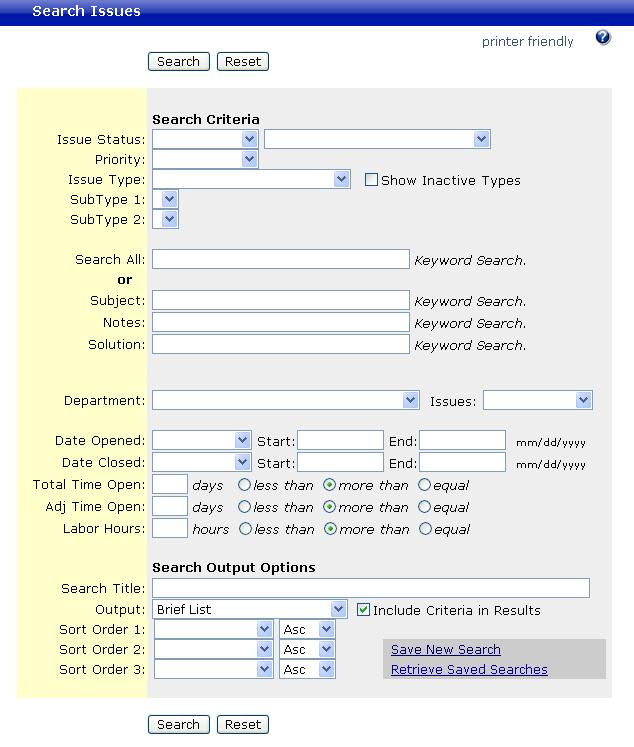 Search Issues By Selecting Search Issues, you can specify which issues you would like