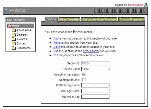 Oracle Site Studio Manager This adds a whole new dimension to your site, allowing the site to grow without your having to create sections and page templates every time a piece of content is created.