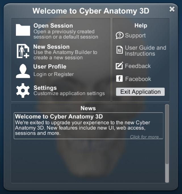 Creating Learning Sessions Creating a New Session To support your lesson plans, you can create interactive learning sessions focused on human anatomy. 1. From the Home page window, select New Session.