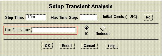 In the setup transient analysis dialog box enter the stop time for the simulation.