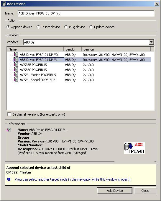 Open the context menu of the FPBA-DP module and select Add device to add PPO type 6 (0 PKW + 10 PZD) for a cyclic data exchange. 4.