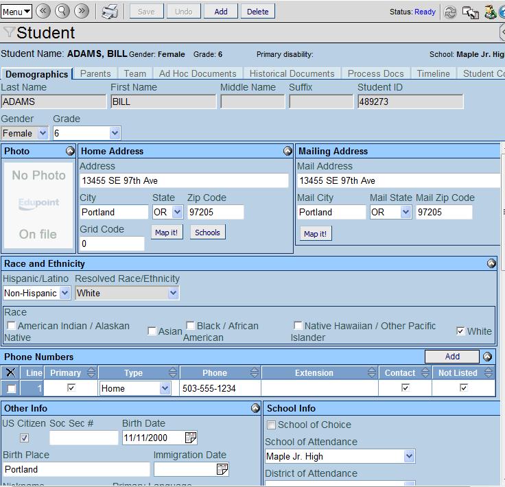 The SE Student Screen Use the SE Student screen for increased data sharing and collaboration between general and special education staff members.