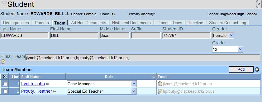 If the school has the default Case manager option enabled, the system assigns that individual as the Case Manager for the student. 2.