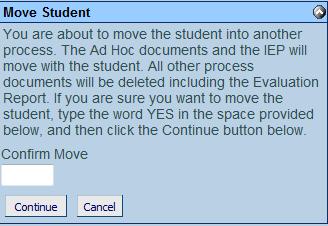 4. Type Yes in the Confirm Move and click the Continue button.