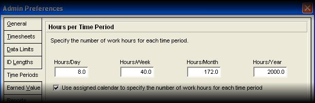 Estimate Durations TIME PERIODS (Admin menu, Admin