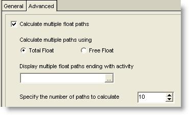Optimize Schedule Schedule Options Advanced Calculate multiple float paths by either Total Float or Free