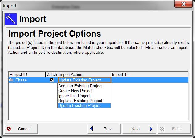 Data Transfer Importing Project Data Add into Existing Project Create New Project Ignore this Project Replace