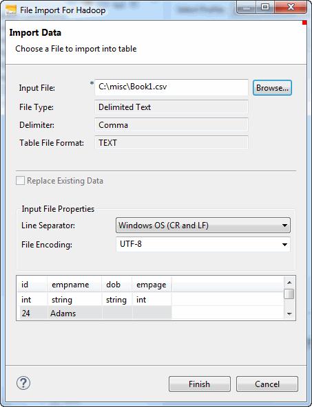 6: Data Import and Export After the Load Data Wizard opens, specify the name, path, and external file type of the source file. Use the drop-down lists to select the correct information.