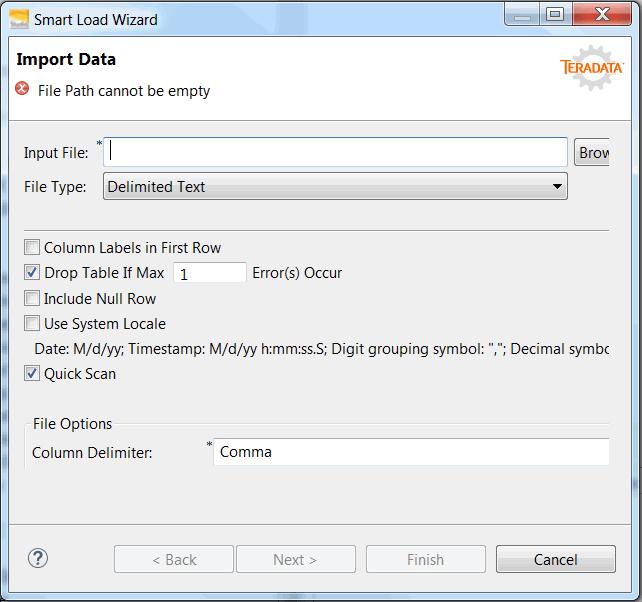 6: Data Import and Export About Smart Load Wizard (Teradata, Aster) The Smart Load Wizard enables you to create Teradata or Aster tables from data stored in an external file.