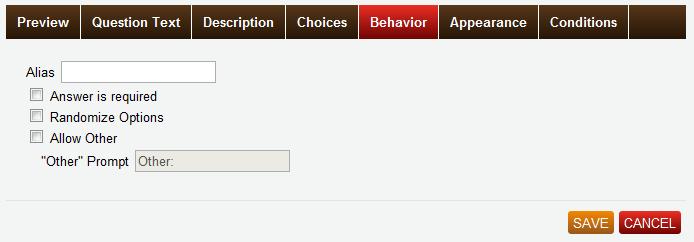 options. It is important to note that many Checkbox question items will have different Behavior and Appearance options.