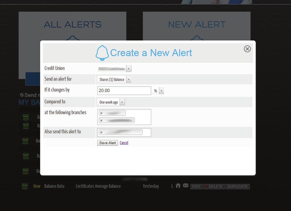 Alerts Setting Up A Custom Alert Access Alerts by clicking the box with a bell icon that reads Manage My Alerts.