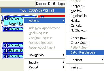 Reschedule an Appointment 1. Right-click on the appointment and select Actions then Reschedule.