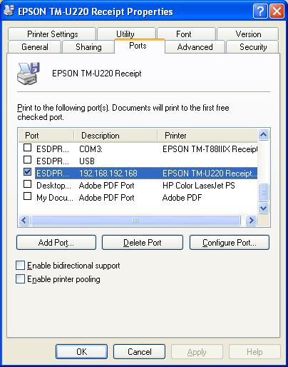 EPSON Receipt Printer Troubleshooting If your test page fails to print, you most likely have one or more conflicting ports configured. Please follow the steps below. 1.