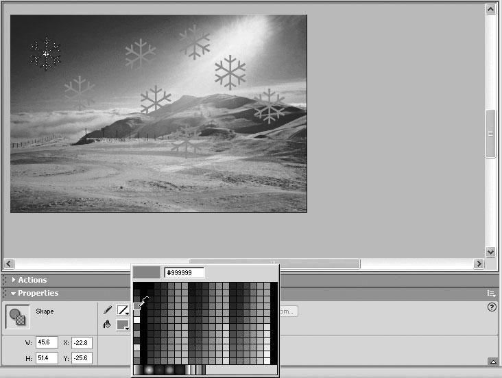 Macromedia Flash MX H O T 6. Symbols and Instances 7. Using the Arrow tool, double-click on the stroke around the snowflake to select it. Press the Delete key to remove it.