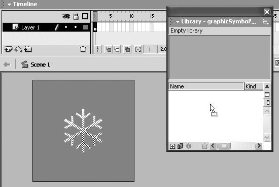 6. Symbols and Instances Macromedia Flash MX H O T 4. Using the Arrow tool, select the snowflake on the Stage and drag it into the lower half of the Library panel.