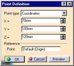 Creating Points Page 148 This task shows the various methods for creating points: by coordinates on a curve on a plane on a surface at a circle center tangent point on a curve between Open the
