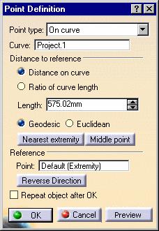 Page 149 On curve Select a curve Optionally, select a reference point. If this point is not on the curve, it is projected onto the curve.