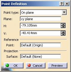 On plane Select a plane. Page 151 Optionally, select a point to define a reference for computing coordinates in the plane.