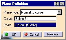 Normal to curve Select a reference Curve.