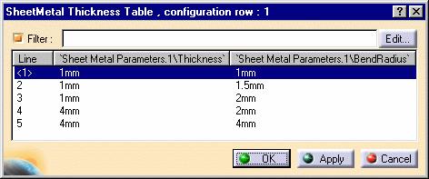 Page 202 Using the Sheet Metal Design Tables: Steps 1 to 4 are identical. 5. Click the Design Table icon and select a line. 6. Click OK.