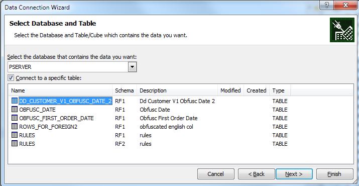 In the next next dialog box select the table you want to import