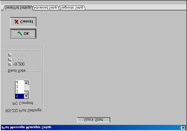 Basic Set Up Screen Basic Set-up Select the PC ComPort attached to your iport and the baud rate, then click OK.