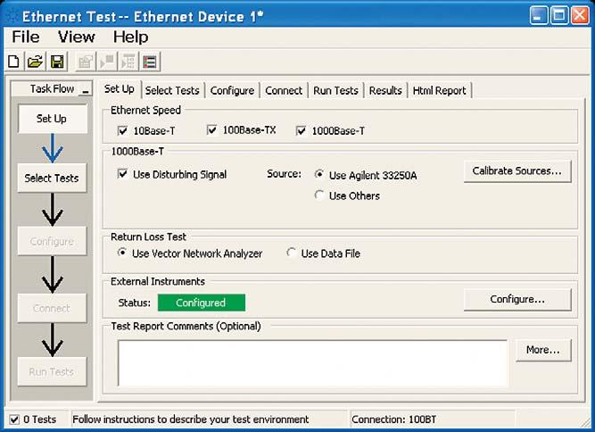N5392A software saves you time The N5392A Ethernet electrical test software saves you time by setting the stage for automatic execution of Ethernet electrical tests.