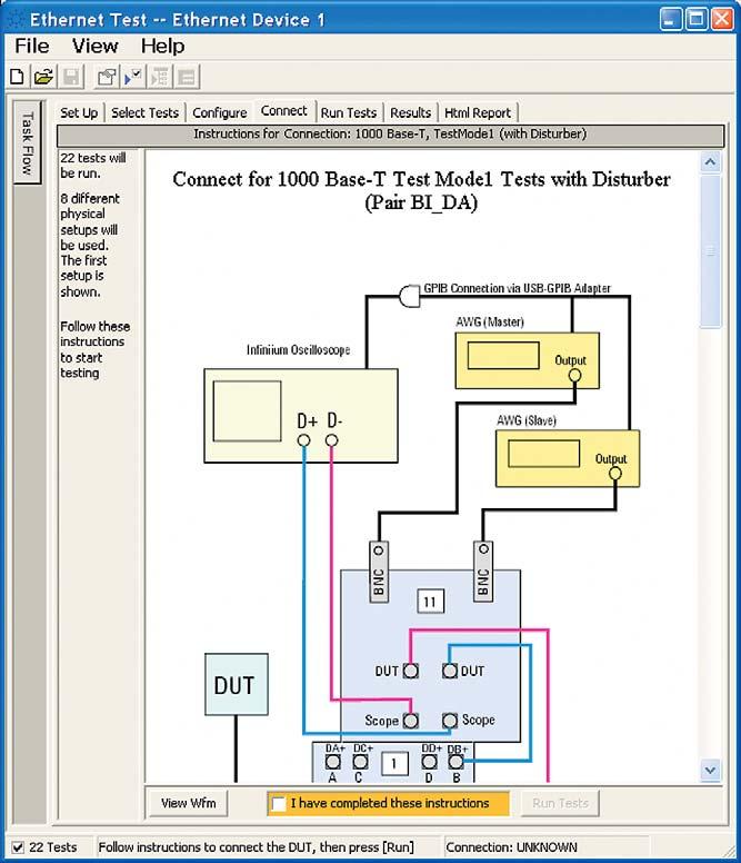Configurability and guided connections The N5392A Ethernet electrical test software provides flexibility in your test setup.