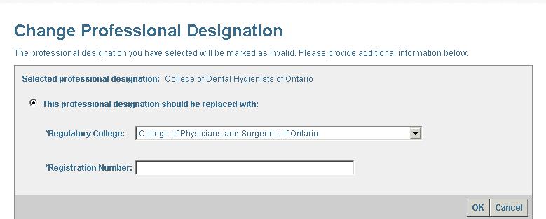 1. From the Registrant profile screen, go the Professional Designation tab. 2. Next to the document to be removed, click on Change. This takes you to the Change Professional Designation screen. 3.