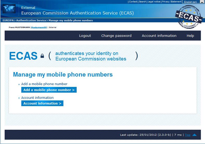 7 ENTER MOBILE PHONE NUMBER To enter a mobile phone number, click on Manage my mobile phone numbers, as shown