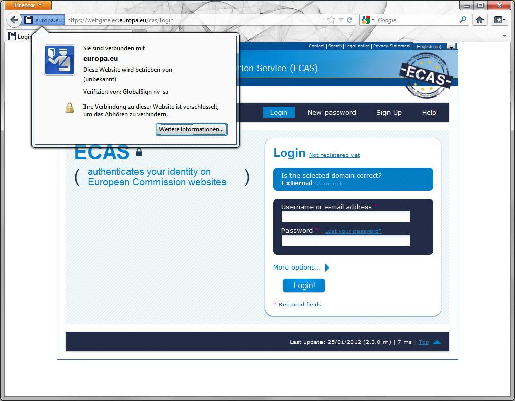 10 CHECK THE AUTHENTICITY OF ECAS Since authentication is not carried out by the Union Registry itself, but by a separate service, not