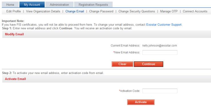 2. Enter the activation code from your email, and click Activate. Your new email address is now active in the system.