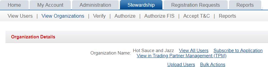 upload function for organizations in their stewardship group.