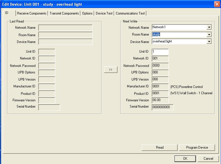 Screen shot of Upstart showing details of a programmed wall dimming switch WMT NetPlace Server Based Programming: In this situation, the user has installed a Web Mountain Technologies NetPlace server.